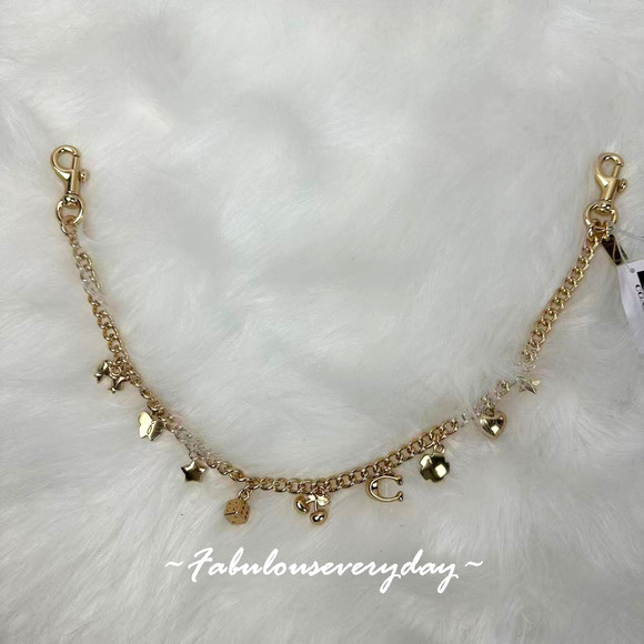 Coach Charm Chain Strap Brass/Gold CCE78 Star Heart Bow C Cherry Tea rose No Bag - Picture 2 of 7